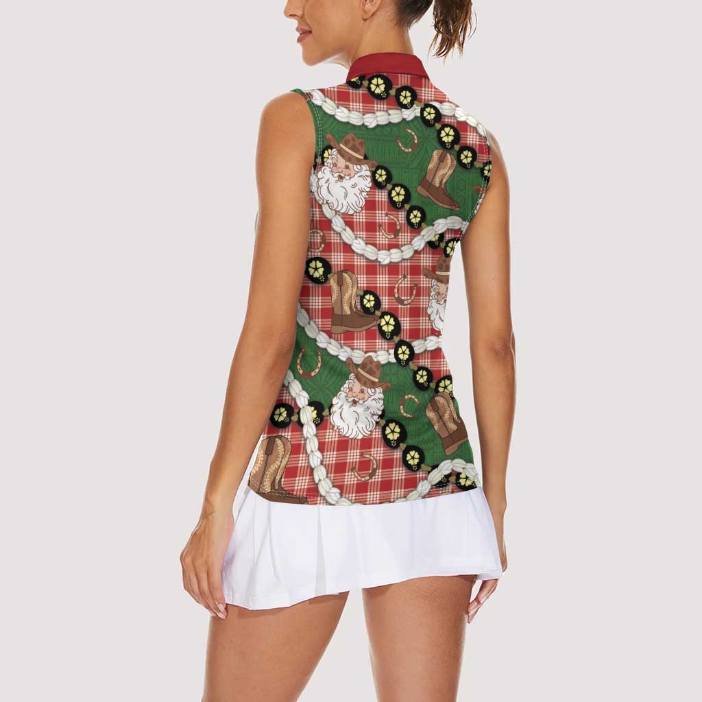 Cowboy Hawaii Mele Kalikimaka Women Sleeveless Polo Shirt Paniolo Kukui Nut Pikake Lei Red Version LT14 - Polynesian Pride