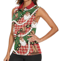 Cowboy Hawaii Mele Kalikimaka Women Sleeveless Polo Shirt Paniolo Kukui Nut Pikake Lei Red Version LT14 - Polynesian Pride
