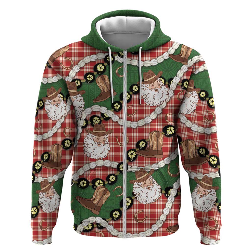 Cowboy Hawaii Mele Kalikimaka Zip Hoodie Paniolo Kukui Nut Pikake Lei Red Version - Polynesian Pride