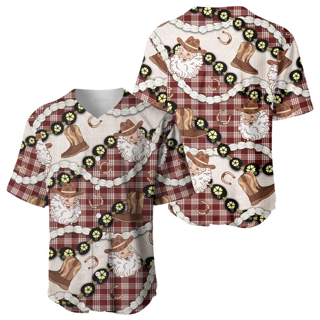 Cowboy Hawaii Mele Kalikimaka Baseball Jersey Paniolo Kukui Nut Pikake Lei Burgundy Version - Polynesian Pride