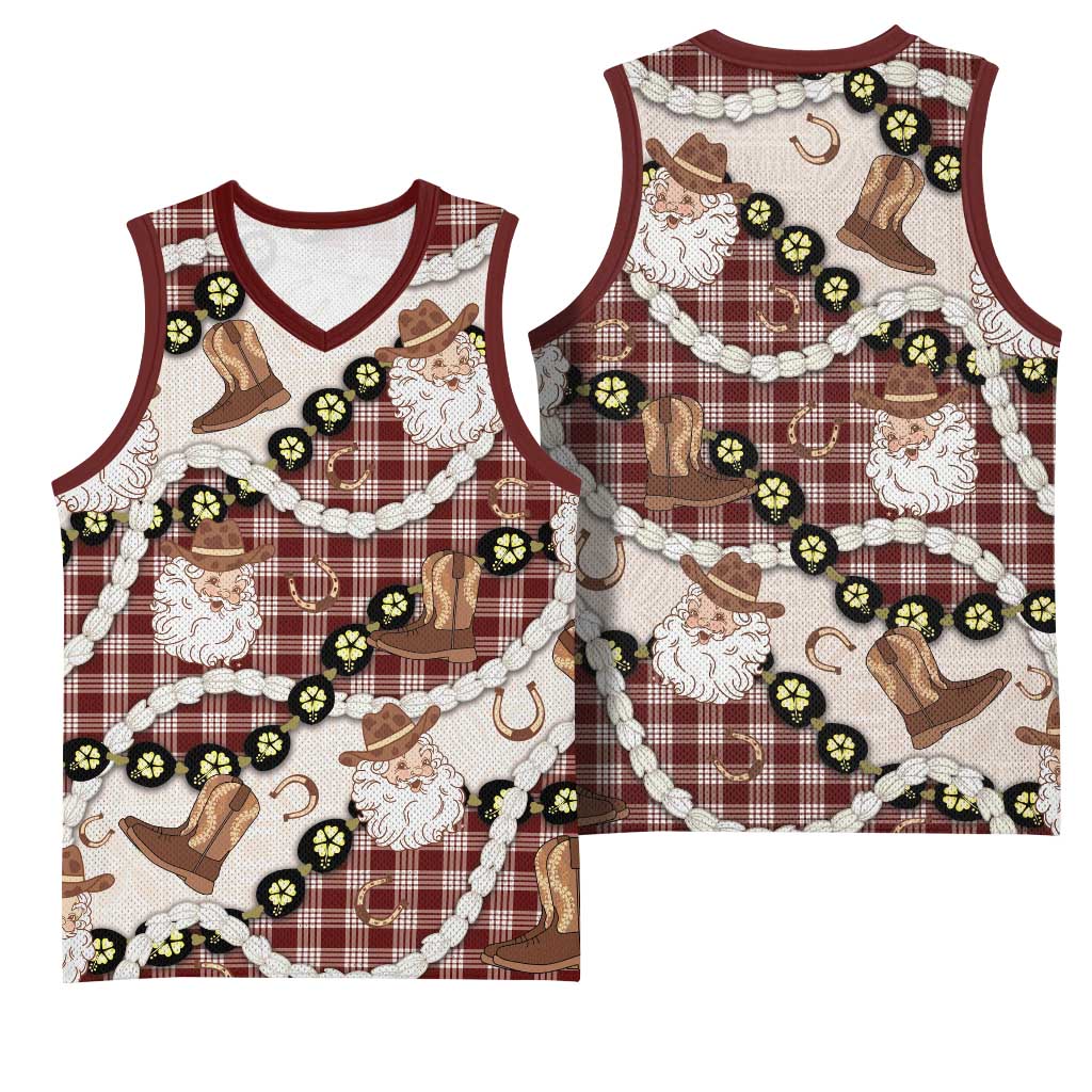 Cowboy Hawaii Mele Kalikimaka Basketball Jersey Paniolo Kukui Nut Pikake Lei Burgundy Version LT14 - Polynesian Pride