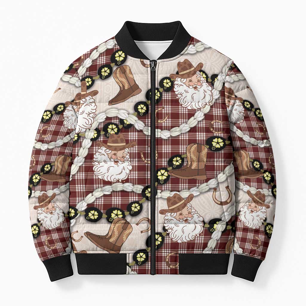 Cowboy Hawaii Mele Kalikimaka Bomber Puffer Jacket Paniolo Kukui Nut Pikake Lei Burgundy Version LT14 Unisex Burgundy - Polynesian Pride