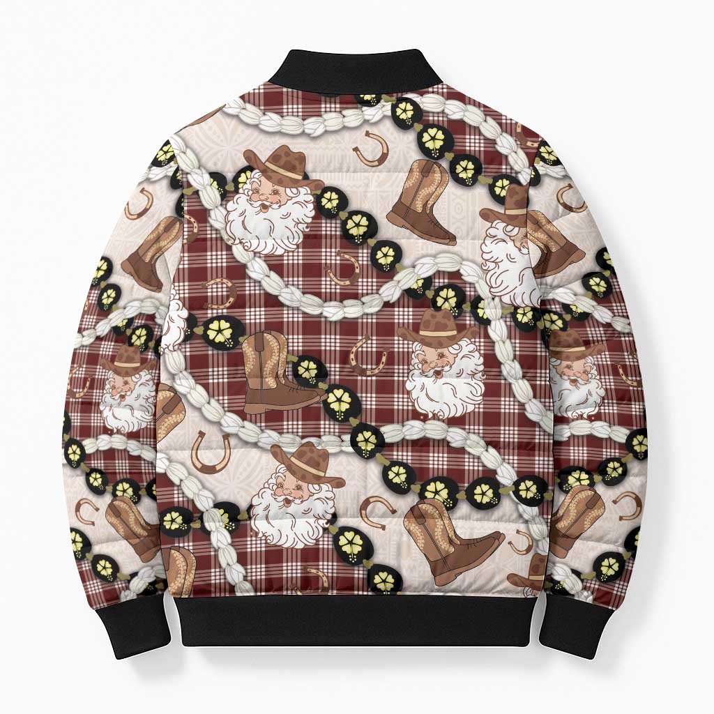 Cowboy Hawaii Mele Kalikimaka Bomber Puffer Jacket Paniolo Kukui Nut Pikake Lei Burgundy Version LT14 - Polynesian Pride