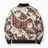 Cowboy Hawaii Mele Kalikimaka Bomber Puffer Jacket Paniolo Kukui Nut Pikake Lei Burgundy Version LT14 - Polynesian Pride