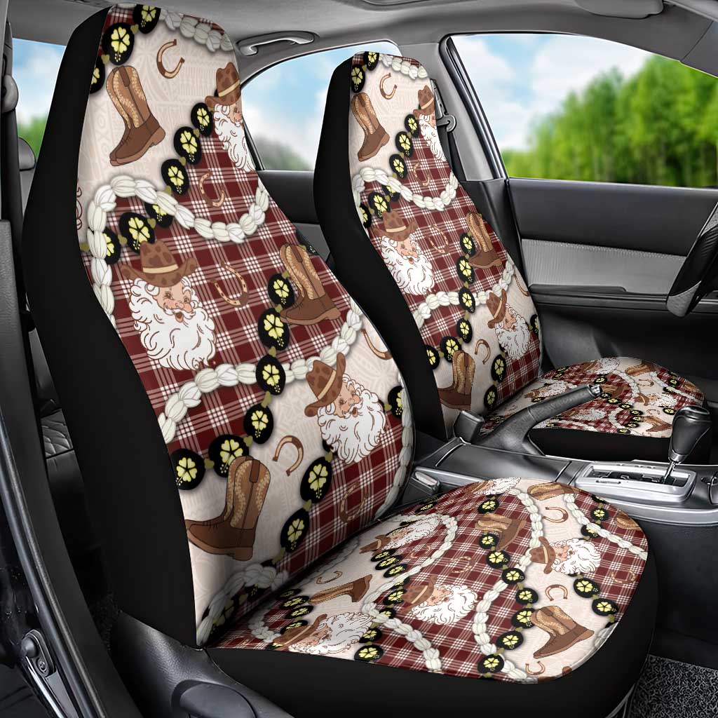 Cowboy Hawaii Mele Kalikimaka Car Seat Cover Paniolo Kukui Nut Pikake Lei Burgundy Version LT14 - Polynesian Pride