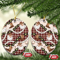 Cowboy Hawaii Mele Kalikimaka Ceramic Ornament Paniolo Kukui Nut Pikake Lei Burgundy Version LT14 Oval Burgundy - Polynesian Pride