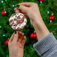 Cowboy Hawaii Mele Kalikimaka Ceramic Ornament Paniolo Kukui Nut Pikake Lei Burgundy Version LT14 - Polynesian Pride