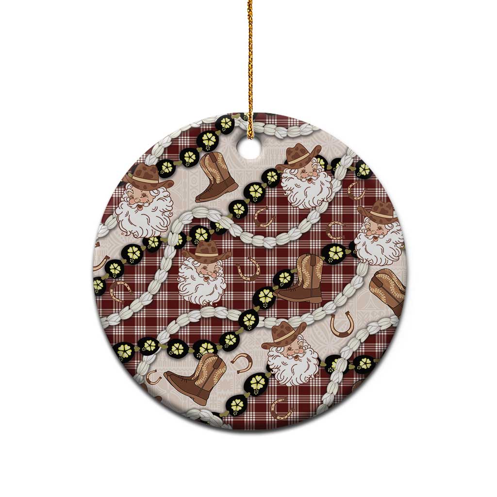 Cowboy Hawaii Mele Kalikimaka Ceramic Ornament Paniolo Kukui Nut Pikake Lei Burgundy Version LT14 - Polynesian Pride