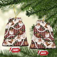 Cowboy Hawaii Mele Kalikimaka Ceramic Ornament Paniolo Kukui Nut Pikake Lei Burgundy Version LT14 Bell Flake Burgundy - Polynesian Pride