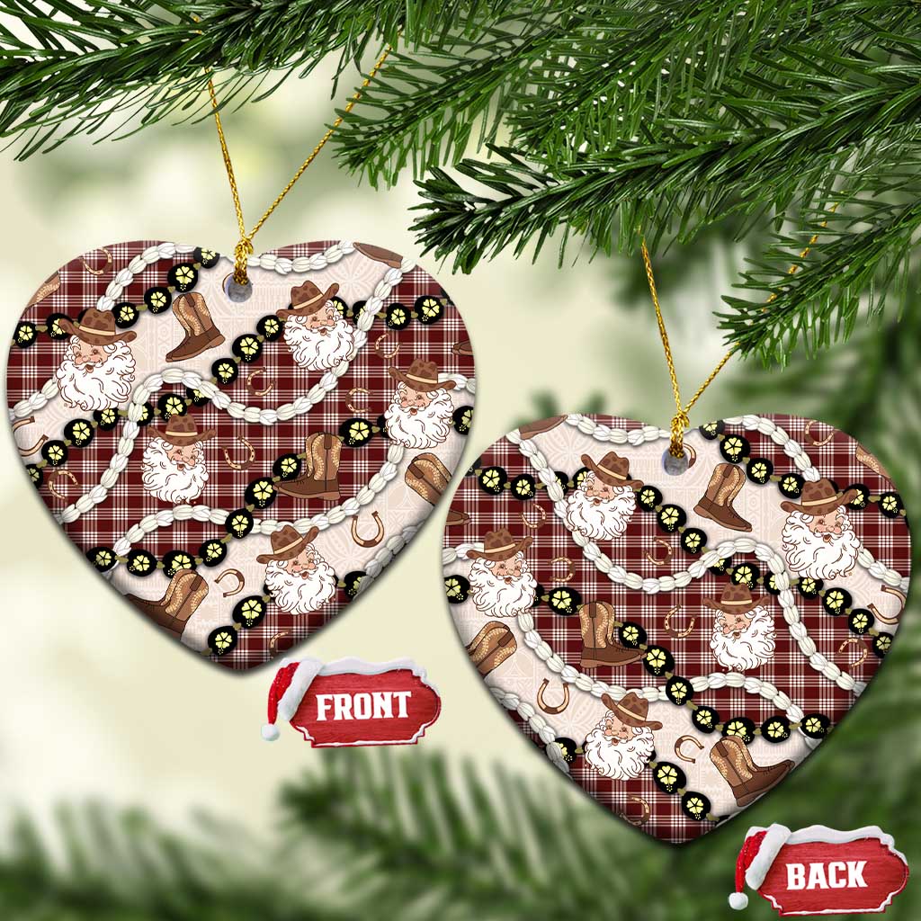 Cowboy Hawaii Mele Kalikimaka Ceramic Ornament Paniolo Kukui Nut Pikake Lei Burgundy Version LT14 Heart Burgundy - Polynesian Pride