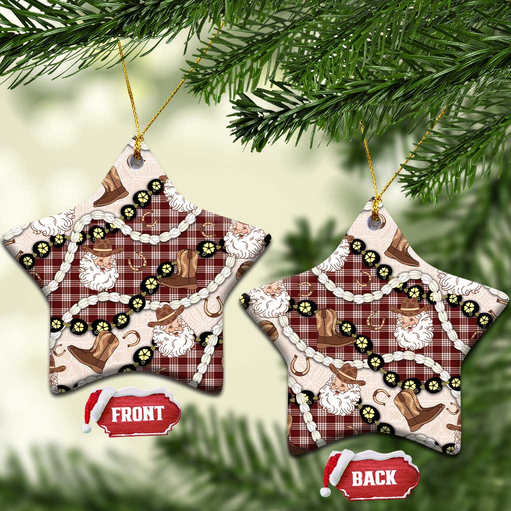 Cowboy Hawaii Mele Kalikimaka Ceramic Ornament Paniolo Kukui Nut Pikake Lei Burgundy Version LT14 Star Burgundy - Polynesian Pride