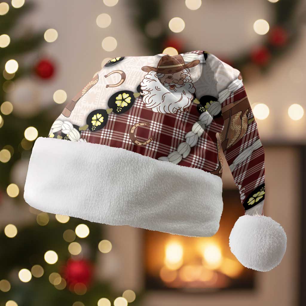 Cowboy Hawaii Mele Kalikimaka Christmas Santa Hat Paniolo Kukui Nut Pikake Lei Burgundy Version LT14 Without Fur Burgundy - Polynesian Pride
