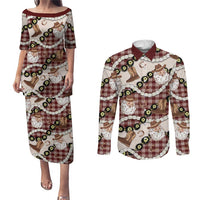 Cowboy Hawaii Mele Kalikimaka Couples Matching Puletasi and Long Sleeve Button Shirt Paniolo Kukui Nut Pikake Lei Burgundy Version LT14 Burgundy - Polynesian Pride