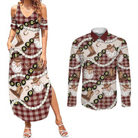 Cowboy Hawaii Mele Kalikimaka Couples Matching Summer Maxi Dress and Long Sleeve Button Shirt Paniolo Kukui Nut Pikake Lei Burgundy Version LT14 Burgundy - Polynesian Pride