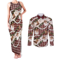 Cowboy Hawaii Mele Kalikimaka Couples Matching Tank Maxi Dress and Long Sleeve Button Shirt Paniolo Kukui Nut Pikake Lei Burgundy Version LT14 Burgundy - Polynesian Pride