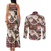 Cowboy Hawaii Mele Kalikimaka Couples Matching Tank Maxi Dress and Long Sleeve Button Shirt Paniolo Kukui Nut Pikake Lei Burgundy Version LT14 - Polynesian Pride