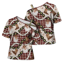 Cowboy Hawaii Mele Kalikimaka Cross Shoulder Shirt Paniolo Kukui Nut Pikake Lei Burgundy Version LT14 - Polynesian Pride