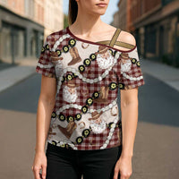 Cowboy Hawaii Mele Kalikimaka Cross Shoulder Shirt Paniolo Kukui Nut Pikake Lei Burgundy Version LT14 - Polynesian Pride