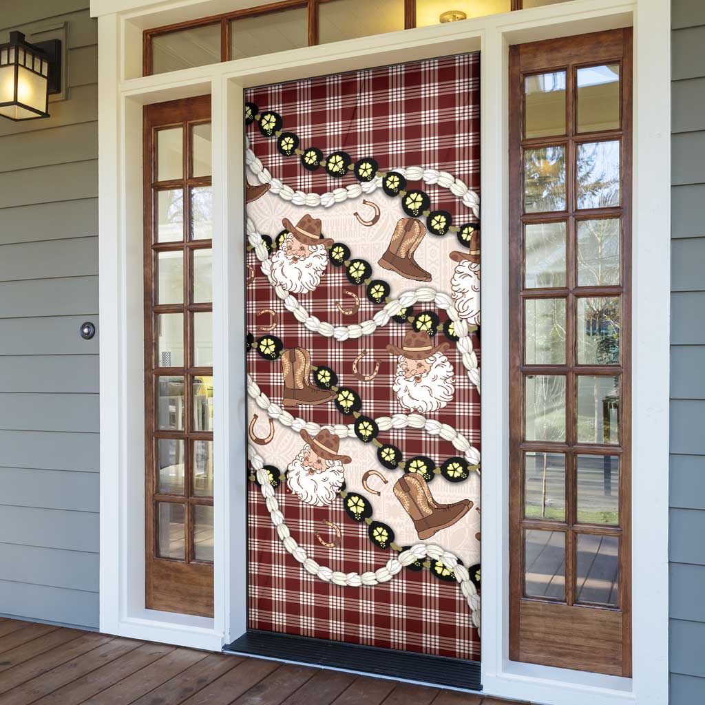 Cowboy Hawaii Mele Kalikimaka Door Cover Paniolo Kukui Nut Pikake Lei Burgundy Version LT14 - Polynesian Pride