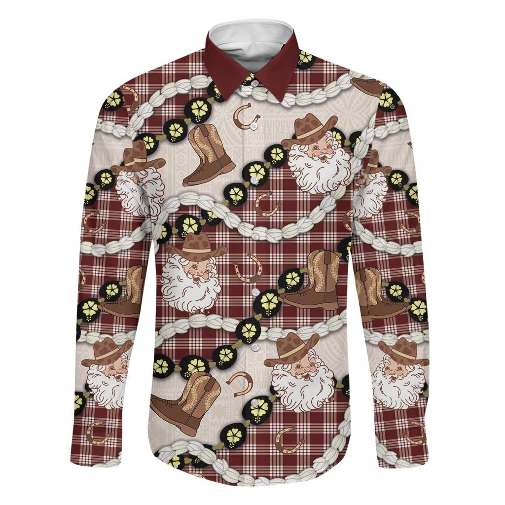 Cowboy Hawaii Mele Kalikimaka Family Matching Long Sleeve Bodycon Dress and Hawaiian Shirt Paniolo Kukui Nut Pikake Lei Burgundy Version LT14 Dad's Shirt - Long Sleeve Burgundy - Polynesian Pride