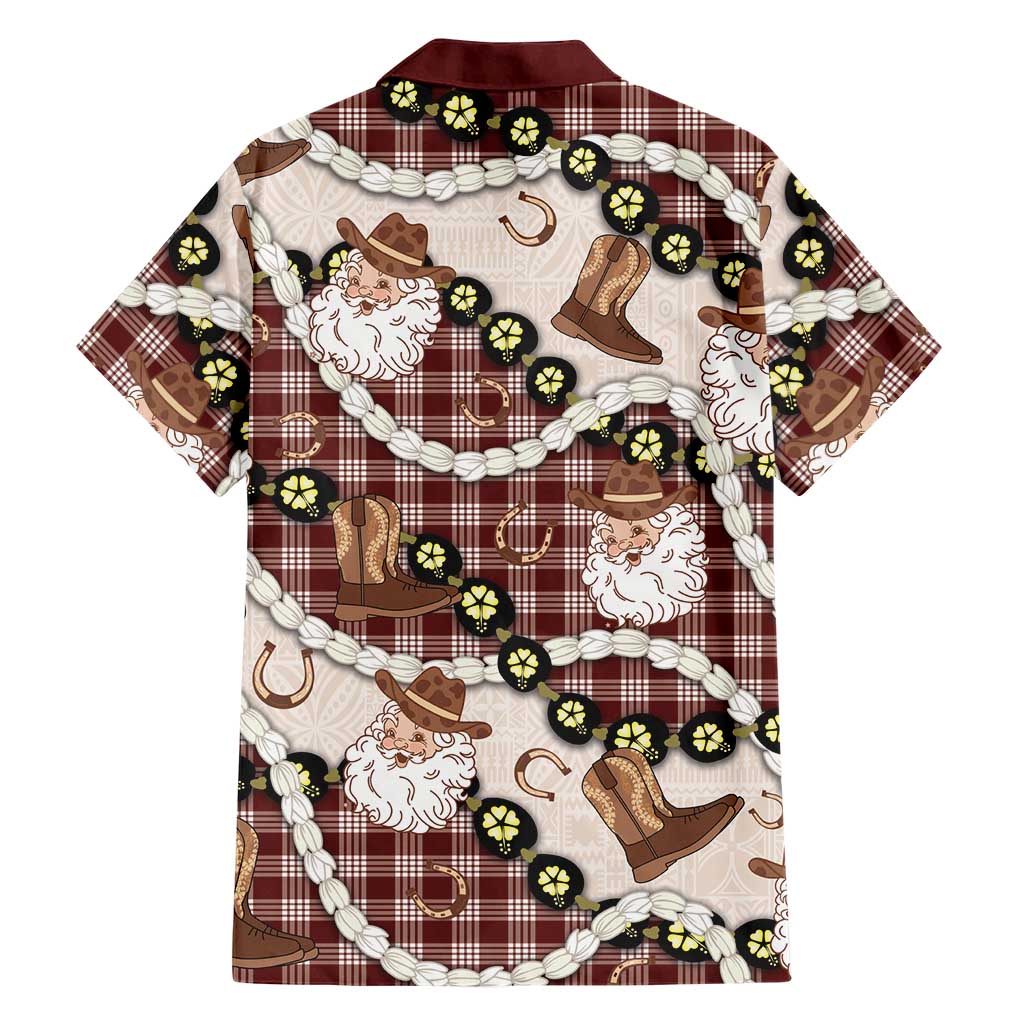 Cowboy Hawaii Mele Kalikimaka Family Matching Mermaid Dress and Hawaiian Shirt Paniolo Kukui Nut Pikake Lei Burgundy Version LT14 - Polynesian Pride
