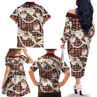 Cowboy Hawaii Mele Kalikimaka Family Matching Off The Shoulder Long Sleeve Dress and Hawaiian Shirt Paniolo Kukui Nut Pikake Lei Burgundy Version LT14 - Polynesian Pride