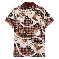 Cowboy Hawaii Mele Kalikimaka Family Matching Off The Shoulder Long Sleeve Dress and Hawaiian Shirt Paniolo Kukui Nut Pikake Lei Burgundy Version LT14 - Polynesian Pride