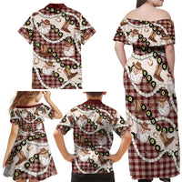 Cowboy Hawaii Mele Kalikimaka Family Matching Off Shoulder Maxi Dress and Hawaiian Shirt Paniolo Kukui Nut Pikake Lei Burgundy Version LT14 - Polynesian Pride