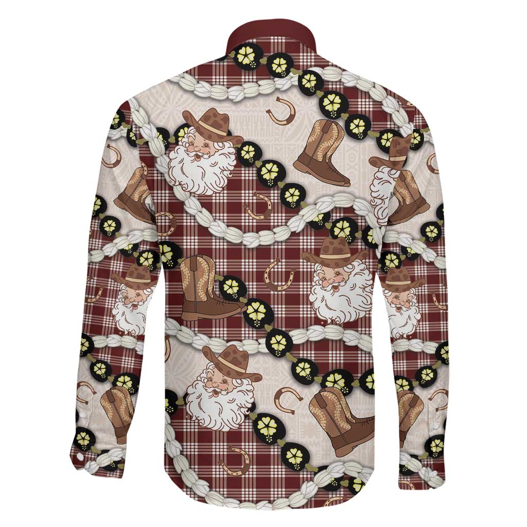 Cowboy Hawaii Mele Kalikimaka Family Matching Puletasi and Hawaiian Shirt Paniolo Kukui Nut Pikake Lei Burgundy Version LT14 - Polynesian Pride
