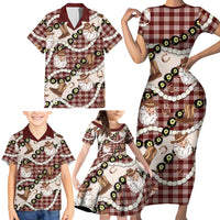Cowboy Hawaii Mele Kalikimaka Family Matching Short Sleeve Bodycon Dress and Hawaiian Shirt Paniolo Kukui Nut Pikake Lei Burgundy Version LT14 - Polynesian Pride
