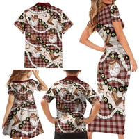 Cowboy Hawaii Mele Kalikimaka Family Matching Short Sleeve Bodycon Dress and Hawaiian Shirt Paniolo Kukui Nut Pikake Lei Burgundy Version LT14 - Polynesian Pride