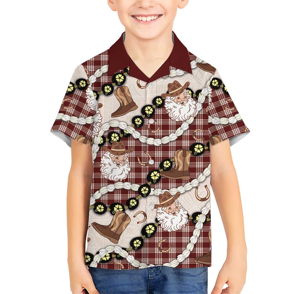 Cowboy Hawaii Mele Kalikimaka Family Matching Summer Maxi Dress and Hawaiian Shirt Paniolo Kukui Nut Pikake Lei Burgundy Version LT14 Son's Shirt Burgundy - Polynesian Pride