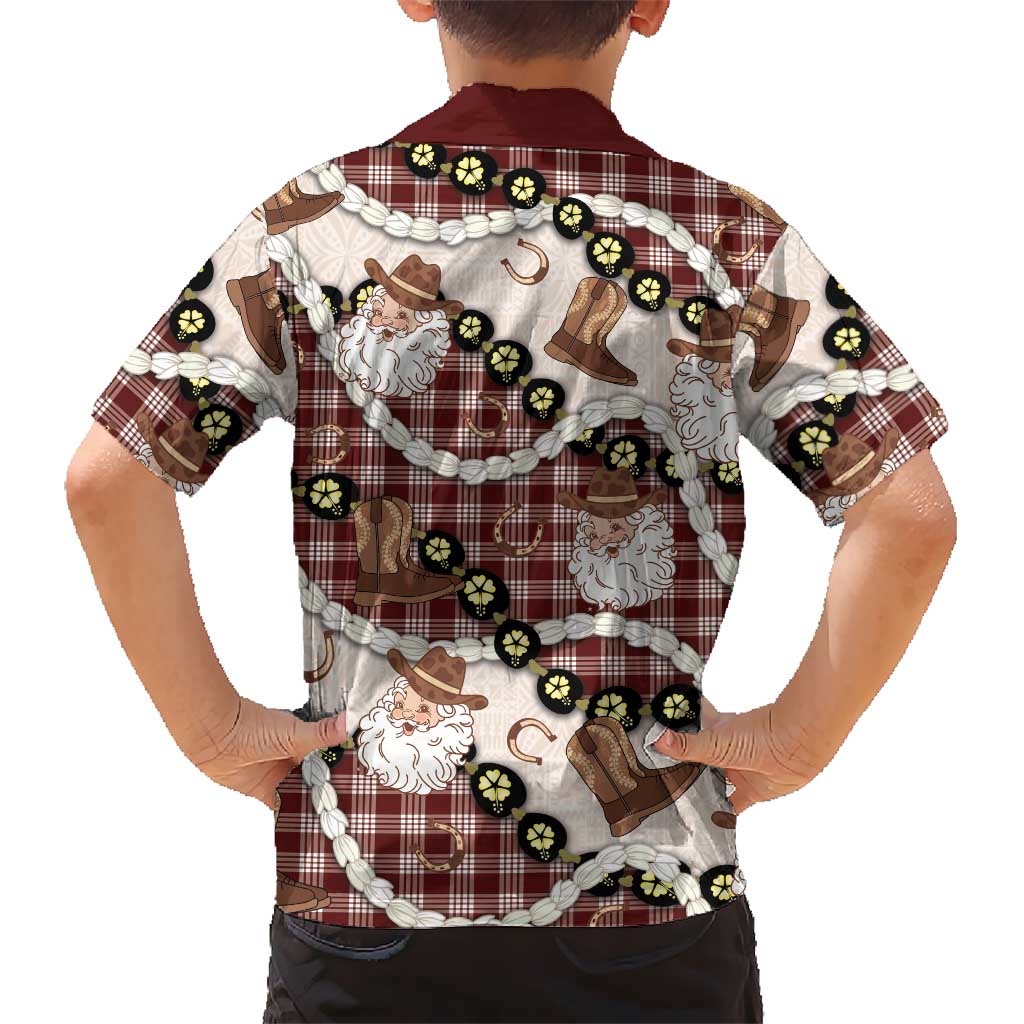 Cowboy Hawaii Mele Kalikimaka Family Matching Tank Maxi Dress and Hawaiian Shirt Paniolo Kukui Nut Pikake Lei Burgundy Version LT14 - Polynesian Pride