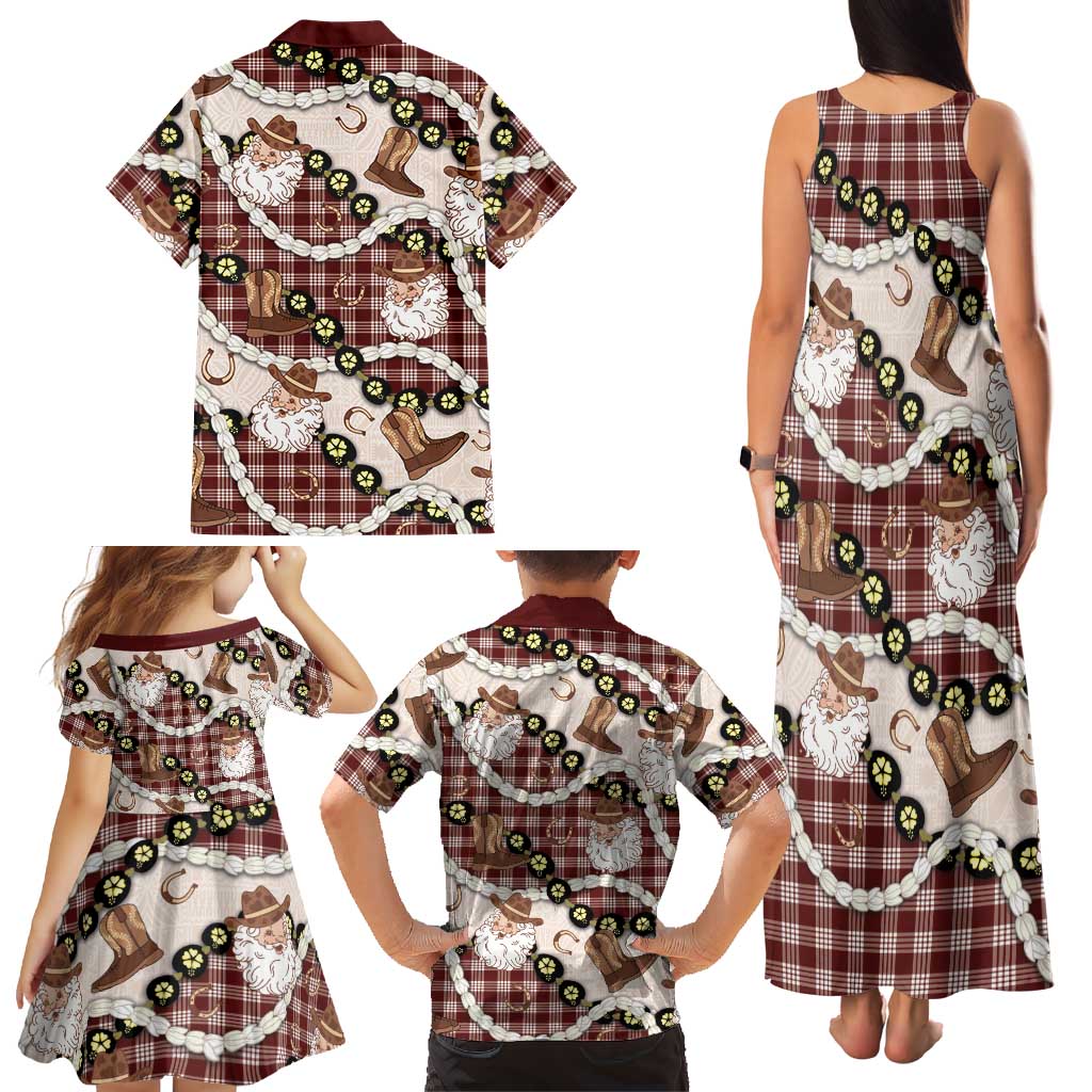 Cowboy Hawaii Mele Kalikimaka Family Matching Tank Maxi Dress and Hawaiian Shirt Paniolo Kukui Nut Pikake Lei Burgundy Version LT14 - Polynesian Pride