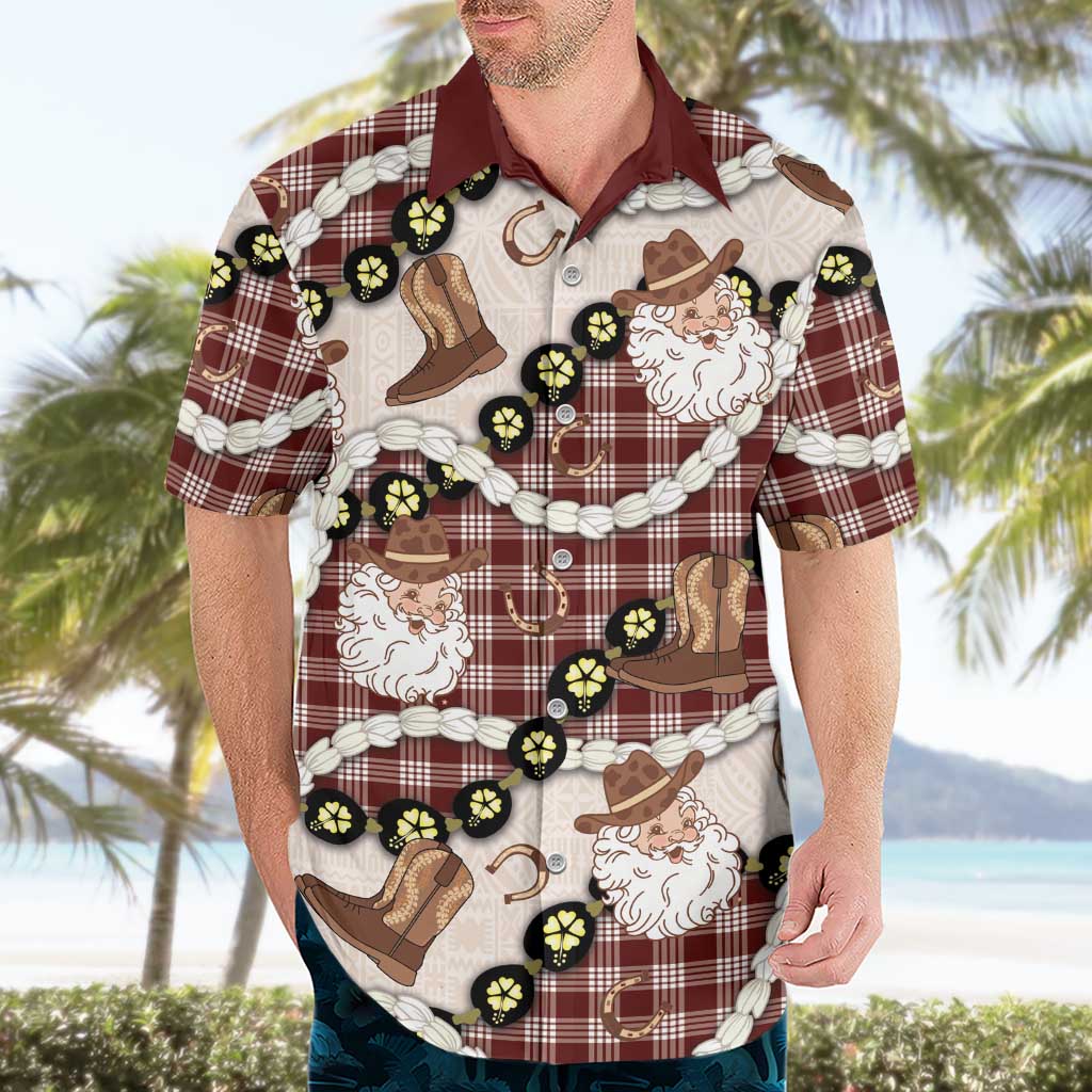 Cowboy Hawaii Mele Kalikimaka Hawaiian Shirt Paniolo Kukui Nut Pikake Lei Burgundy Version LT14 - Polynesian Pride