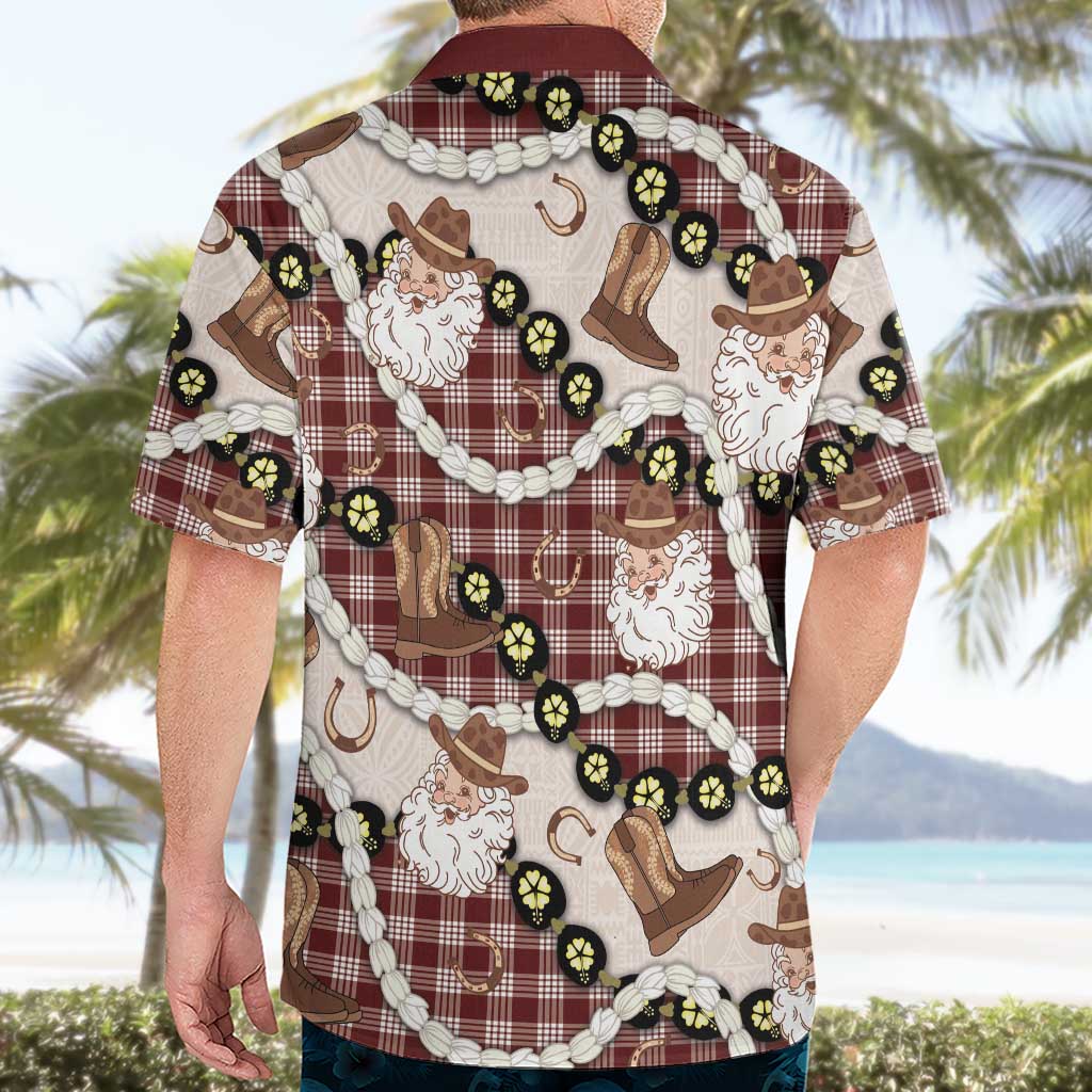 Cowboy Hawaii Mele Kalikimaka Hawaiian Shirt Paniolo Kukui Nut Pikake Lei Burgundy Version LT14 - Polynesian Pride