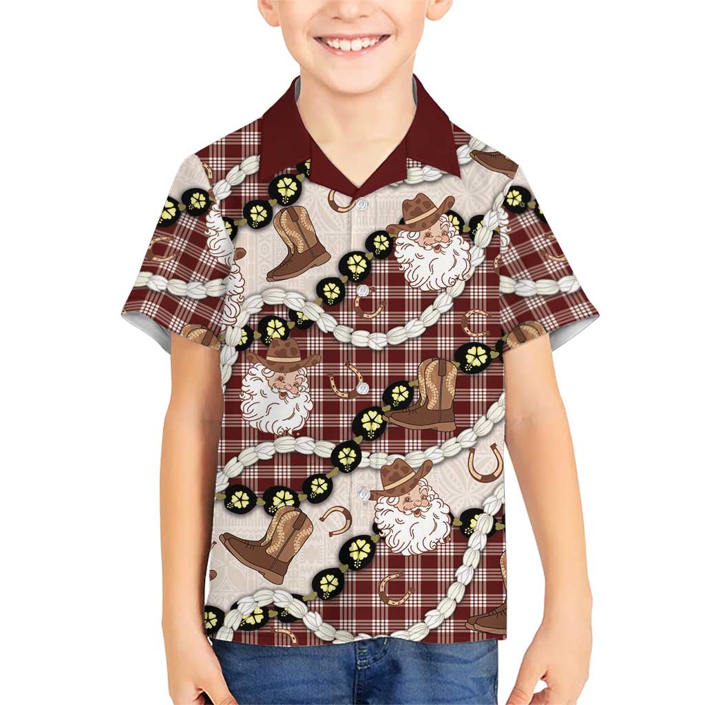 Cowboy Hawaii Mele Kalikimaka Hawaiian Shirt Paniolo Kukui Nut Pikake Lei Burgundy Version LT14 - Polynesian Pride