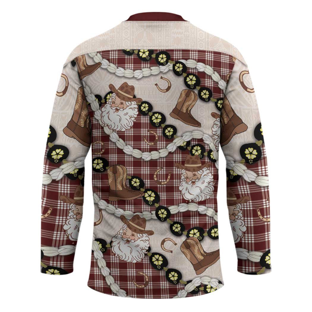 Cowboy Hawaii Mele Kalikimaka Hockey Jersey Paniolo Kukui Nut Pikake Lei Burgundy Version LT14 - Polynesian Pride