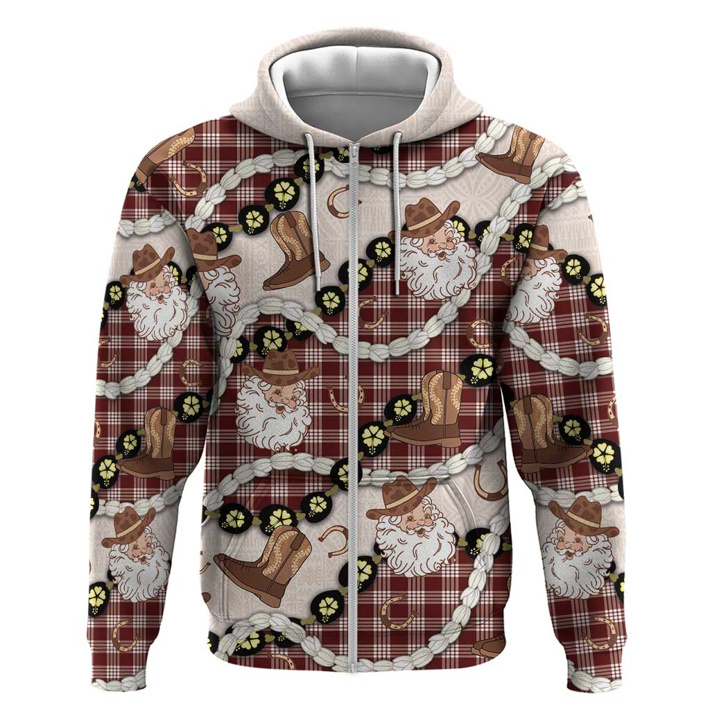 Cowboy Hawaii Mele Kalikimaka Hoodie Paniolo Kukui Nut Pikake Lei Burgundy Version LT14 Zip Hoodie Burgundy - Polynesian Pride