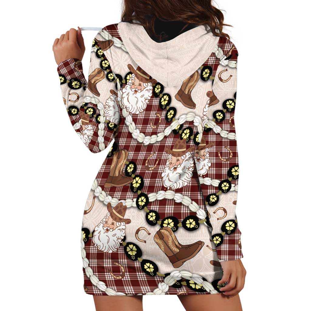 Cowboy Hawaii Mele Kalikimaka Hoodie Dress Paniolo Kukui Nut Pikake Lei Burgundy Version LT14 - Polynesian Pride