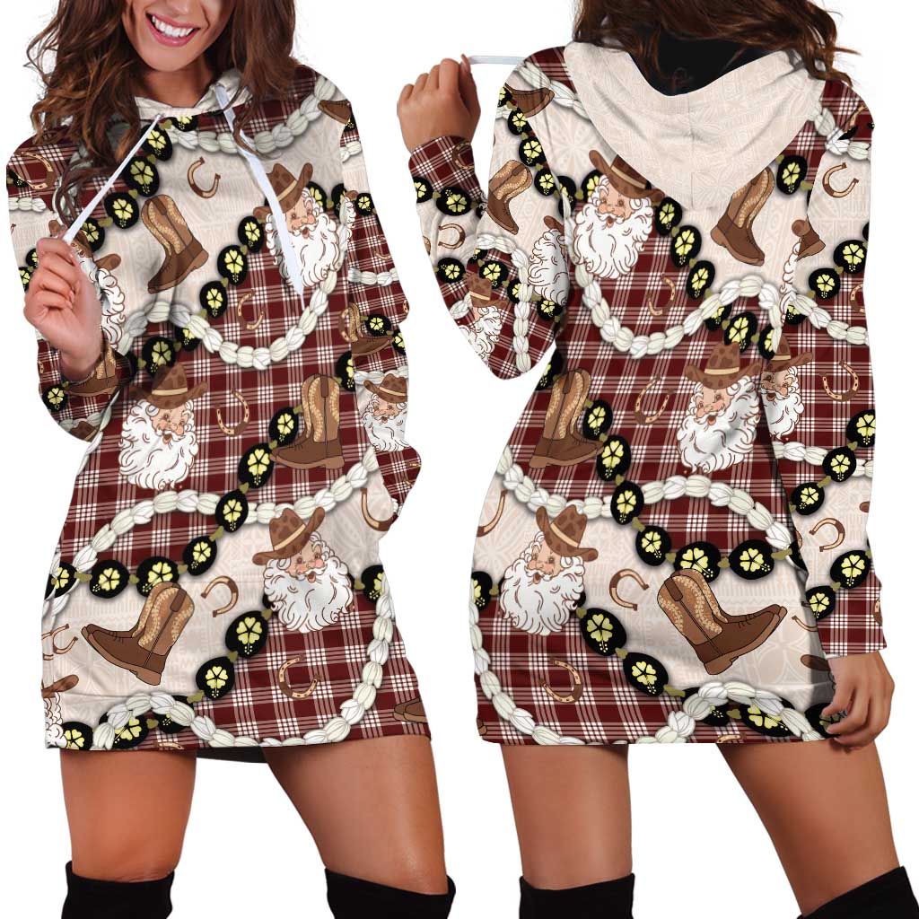 Cowboy Hawaii Mele Kalikimaka Hoodie Dress Paniolo Kukui Nut Pikake Lei Burgundy Version LT14 - Polynesian Pride
