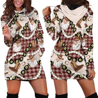Cowboy Hawaii Mele Kalikimaka Hoodie Dress Paniolo Kukui Nut Pikake Lei Burgundy Version LT14 - Polynesian Pride