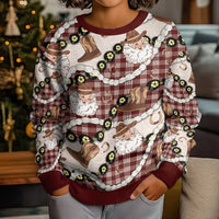 Cowboy Hawaii Mele Kalikimaka Kid Ugly Christmas Sweater Paniolo Kukui Nut Pikake Lei Burgundy Version LT14 - Polynesian Pride