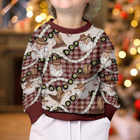 Cowboy Hawaii Mele Kalikimaka Kid Ugly Christmas Sweater Paniolo Kukui Nut Pikake Lei Burgundy Version LT14 - Polynesian Pride