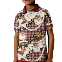 Cowboy Hawaii Mele Kalikimaka Kid Polo Shirt Paniolo Kukui Nut Pikake Lei Burgundy Version LT14 Kid Burgundy - Polynesian Pride