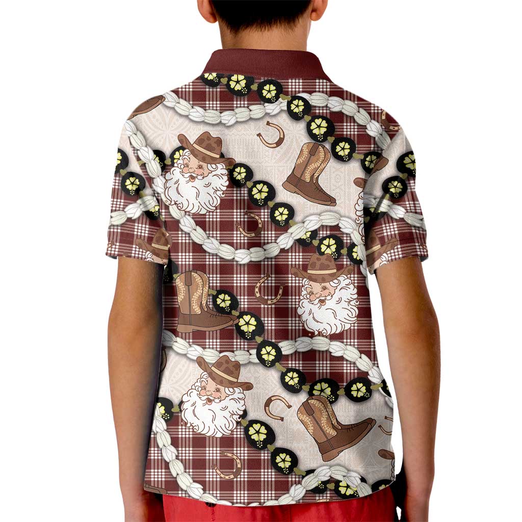 Cowboy Hawaii Mele Kalikimaka Kid Polo Shirt Paniolo Kukui Nut Pikake Lei Burgundy Version LT14 - Polynesian Pride