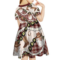 Cowboy Hawaii Mele Kalikimaka Kid Short Sleeve Dress Paniolo Kukui Nut Pikake Lei Burgundy Version LT14 - Polynesian Pride