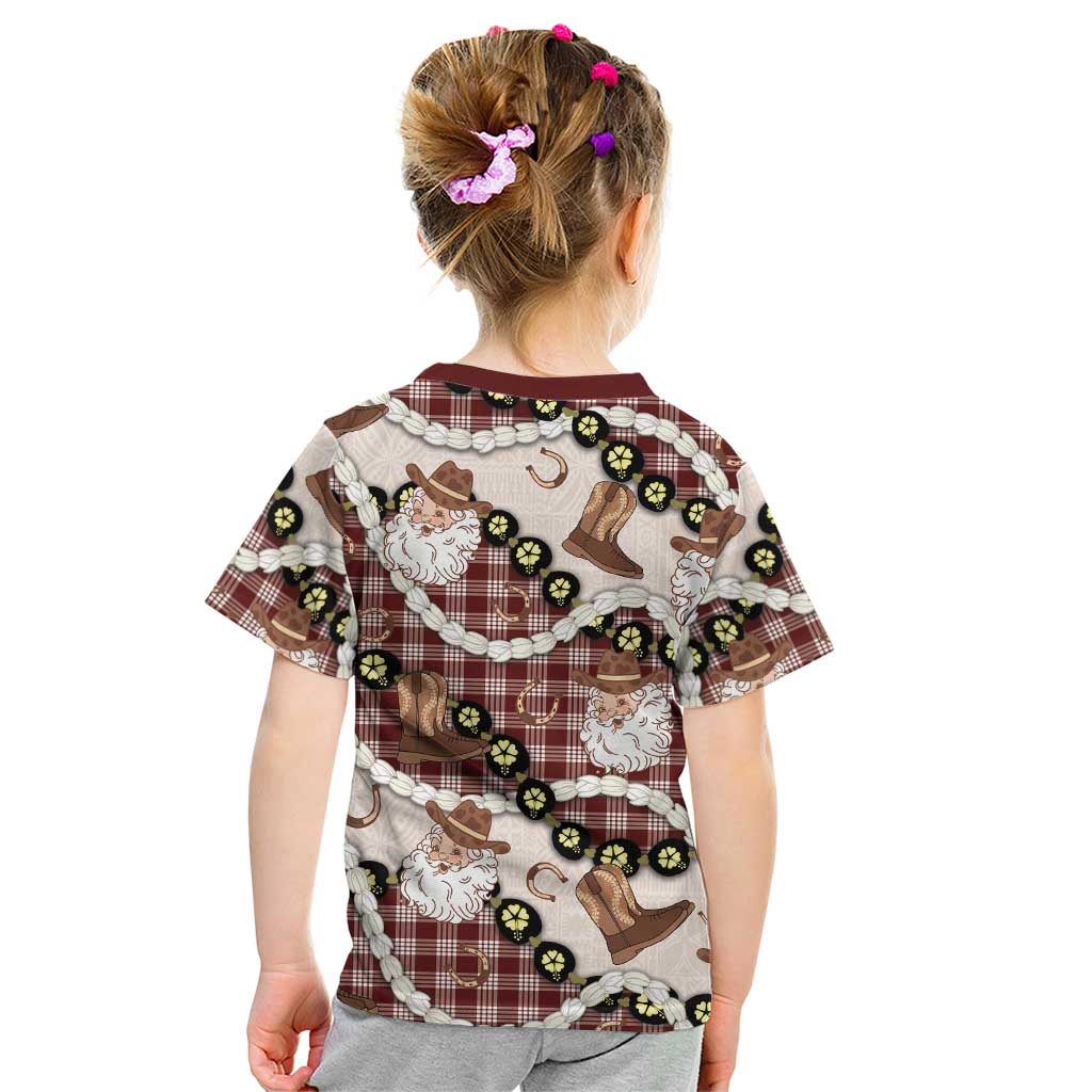 Cowboy Hawaii Mele Kalikimaka Kid T Shirt Paniolo Kukui Nut Pikake Lei Burgundy Version LT14 - Polynesian Pride