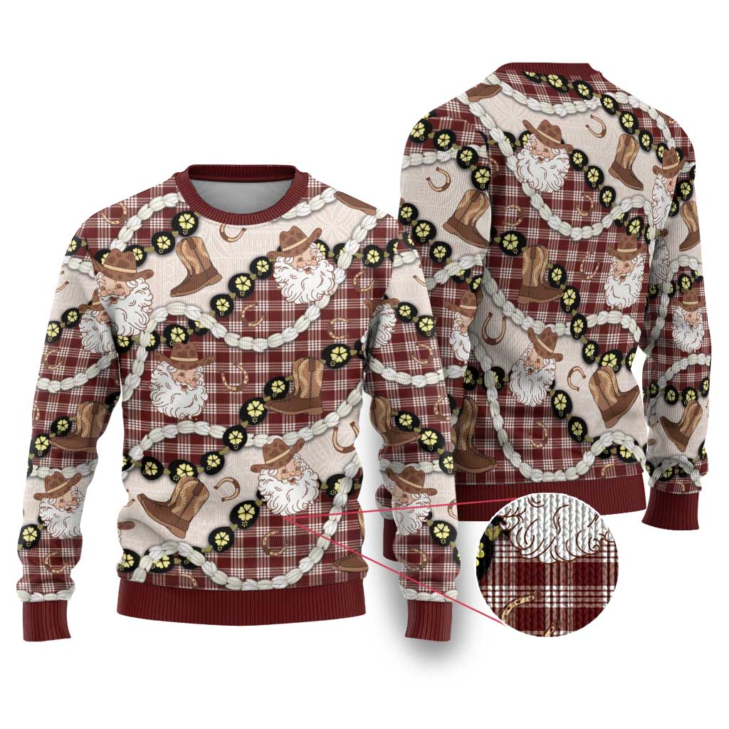 Cowboy Hawaii Mele Kalikimaka Ugly Christmas Sweater Paniolo Kukui Nut Pikake Lei Burgundy Version LT14 Burgundy - Polynesian Pride