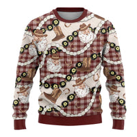 Cowboy Hawaii Mele Kalikimaka Ugly Christmas Sweater Paniolo Kukui Nut Pikake Lei Burgundy Version LT14 - Polynesian Pride